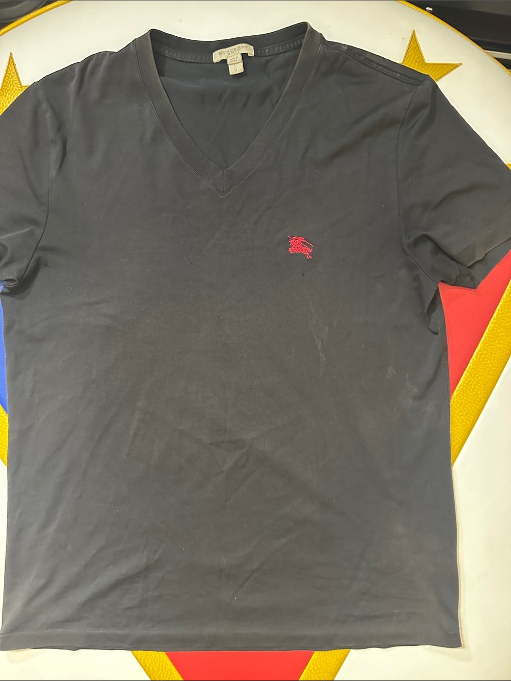Burberry Black V-Neck Shirt with Red Logo